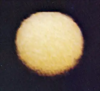 The first ever close-up image of Titan, taken by Pioneer 11 on September 1, 1979, from a distance of 3,540,000 kilometres or 2,200,000 miles.