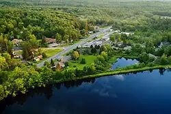 Aerial view of Pocono Pines at the intersection of PA 940 and PA 423