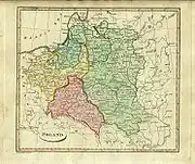 1814 map of the partitioned Commonwealth with Lithuania proper (Duchy of Lithuania)