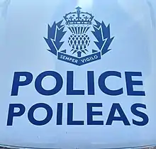 Police Scotland vehicle decal showing a stylised version of the Royal Badge of Scotland: A thistle surmounted by the Crown of Scotland