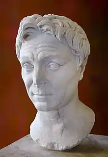 A marble bust of Pompey the Great, looking left