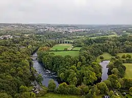 Aqueduct viewed with Pont Cysyllte bridge and Cefn Mawr Viaduct