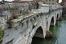 Detail of the upstream-side cornice by the Borgo San Giuliano end, September 2015