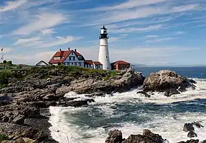 The Portland Head Light, a famous lighthouse located in Cape Elizabeth