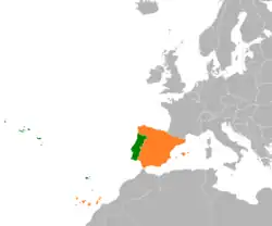 Map indicating locations of Portugal and Spain