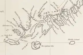 Fragment of George Powell's 1822 chart of the South Shetland Islands and South Orkney Islands featuring Greenwich Island