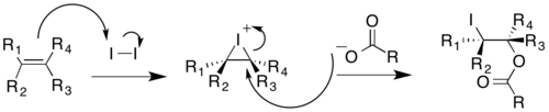 The first step of the Prevost and Woodward hydroxylation methods.