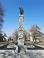 Grand Duke Kęstutis monument with Columns of Gediminas in Prienai.