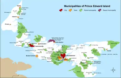 Map showing locations of all of Prince Edward Island's municipalities