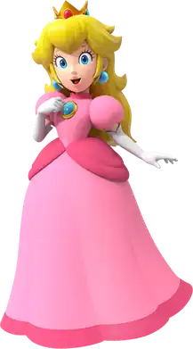 Artwork of Peach wearing a pink gown, white gloves and gold crown