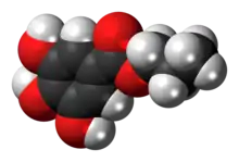 Space-filling model of the propyl gallate molecule