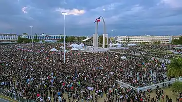 Dominican protesting during the 2020 Dominican Republic protests at the Flag Square of Santo Domingo