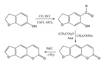 Synthesis of psoralen from 6-hydroxycoumaran