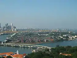 Pulau Brani lies to the right of the Keppel Harbour, as seen in this view from Sentosa's Tiger Sky Tower