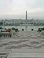 The Kim Il Sung square, as viewed from the Study Hall to the Juche Tower