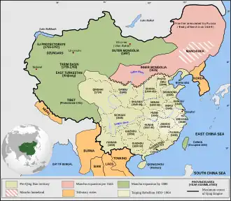 Maximum extent of Qing China's territory at 1820.