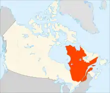 Map of Quebec in relation to Canada