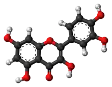 Ball-and-stick model of the quercetin molecule