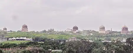 Distant shot of all the Qutb Shahi Tombs, Hyderabad