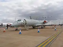 An Embraer EMB-145-SA, E-99 (Brazilian Air Force designation) of the Brazilian Air Force on display at RAF Fairford, England, during an airshow.