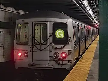 An R46 G train at the station