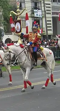 An officer of the Peruvian 1st Cavalry Regiment "Glorious Hussars of Junín" carrying a Turkish crescent