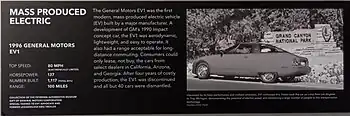 A brief summary of the EV1. A black and white picture is on the right.