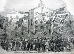 Railroad Jubilee, procession forming at City Hall, 1854 (from Gleason's Pictorial)