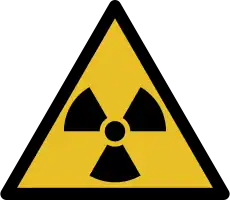 The trefoil symbol used to warn of presence of radioactive material or ionising radiation