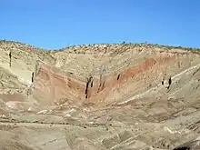 Rainbow Basin Syncline in the Barstow Formation near Barstow, California. Folded strata.