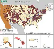 Map of U.S. range for rainbow trout