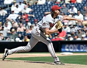 Randy Johnson delivers a pitch for the Arizona Diamondbacks.