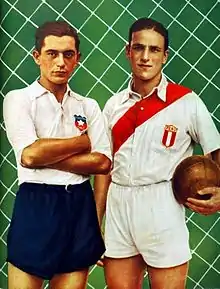 Portrait of two men, dressed in sports attire, looking straight at the viewer