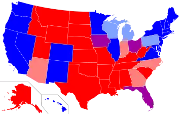 A presidential-election map of the US, 2008–2020. States that consistently vote for Democrats are termed "blue states".