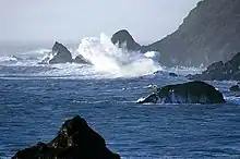 Coastal waters with various rocky masses protruding