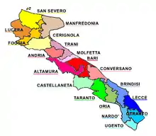 Regional map of dioceses of east coast of Italy