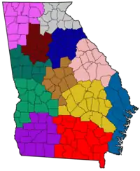 Central Georgia highlighted in brown