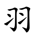 The most common written form of 羽 in regular script