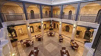 The Spanish-style patio (courtyard) of the Sephardic House (the hotel run by the Sephardic Educational Center)