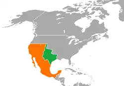 Map indicating locations of Republic of Texas and Mexico