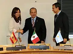 Presidente Felipe Calderón, Argentine President Cristina Fernández and Prime Minister José Luis Rodríguez Zapatero in New York, 2009.