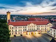 Toompea Castle pink stucco three-story building with red hip roof