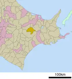 Location of Rikubetsu in Hokkaido (Tokachi Subprefecture)