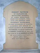 The memorial to Robert Patrick of Hazlehead in Beith Auld Kirk.