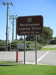 Rockingham Coastal Drive sign at the northern end, at the start of Kwinana Beach Road