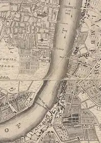 Westminster & Lambeth, 1746. Westminster Bridge, opened in 1740, connects Westminster to Lambeth; Huntley Ferry crosses the river on the site of the future Vauxhall Bridge