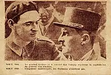 Colonel Rol-Tanguy (left) and General Leclerc at the surrender of the German garrison in Paris (a contemporary postcard)