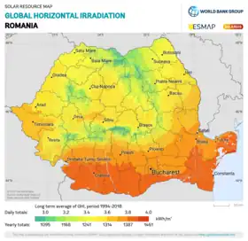 Solar map of Romania