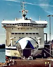 Loading a ro-ro passenger car ferry