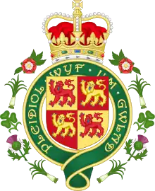 Coat of Arms: A Red Dragon on a Green and White Field